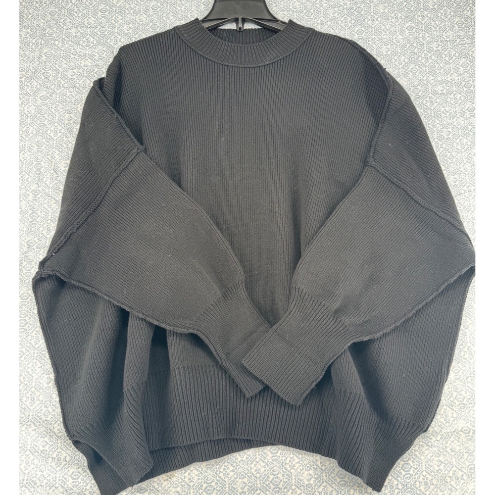 Free People Easy Street Tunic Sweater Black Ribbed Oversized Crewneck Small